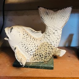 Vintage Painted Cast Iron Fish Sculpture (DR)