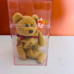 Ty Beanie Baby 'curly' Brown Bear In Case - 1996 (Dining Room 48095)