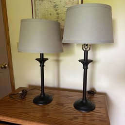 Pair Of Varying Height Table Lamps With Black Bases (Upstairs Office)