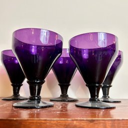Five Vintage Purple Drinking Glasses, Stem Wine Cocktail Glasses