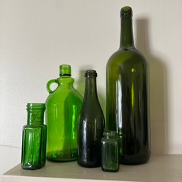 Assortment Of Vintage Green Glass Bottles (LR)