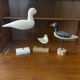 Trio Of Cute Wooden Bird Decorations - Loon & Piping Plovers(?) (BR)