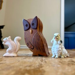 Charming Wooden Owl PUZZLE BOX Plus Ceramic Figurines (BR)