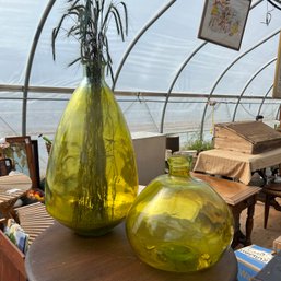 Pair Of Large Green Glass Bottles/Vases (CN)