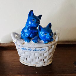 Antique 'After The Race' Porcelain Basket With Blue Cats 1877 (BR 1)