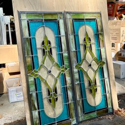 Stunning Pair Of Stained Glass Art Panes 41'x17' (OA)