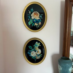 Pair Of Foil Flower Prints In Oval Frames (BR 1)
