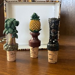3 Cute Island Themed Wine Bottle Corks - Tiki, Palm Tree & Pineapple (BR)