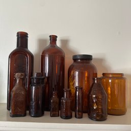 Assortment Of Brown/Amber Vintage Glass Bottles (LR)