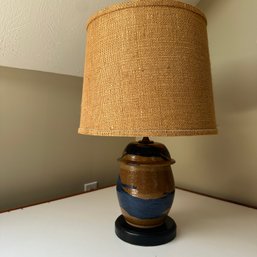 Vintage Stoneware/Pottery Lamp With Woven Shade (Attic 3)