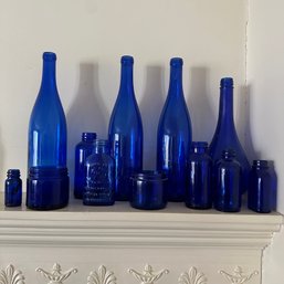 Assortment Of Cobalt Blue Vintage Glass Bottles (LR)