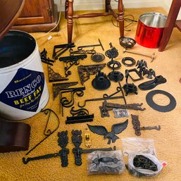 Large Assorted Vintage Metal Goods Lot - Brackets, Hooks, Chambersticks, And More! (Dining Room)