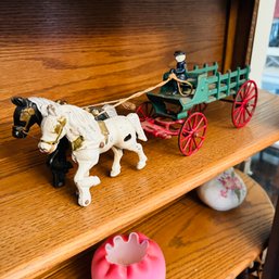 Antique Cast Iron Horse And Carriage Toy With Driver Figure (DR)