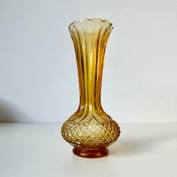 Gorgeous Vintage Mold Blown Amber Glass Bud Vase, Diamond MCM Colored Glass Vase (MB)