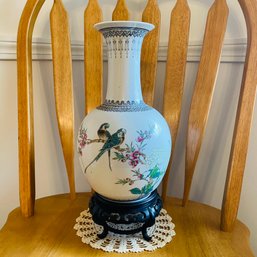 Beautiful Decorative Painted Ceramic Vase With Wooden Stand (Dining Room)