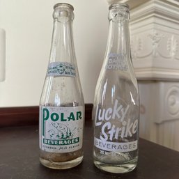 Pair Of Vintage Applied Label Soda Bottles - Polar Beverages & Lucky Strike (LR)