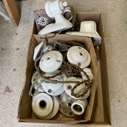 Box Lot Of Vintage White Electrical Fixtures (Garage Right)