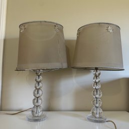 Pair Of Vintage Lamps With Glass Base & Stacked Sphere Design (Attic 3)
