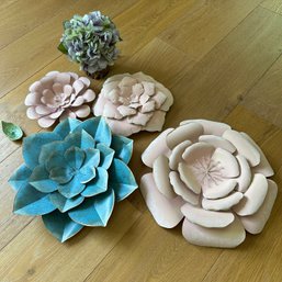 Assorted Decorative Metal Flowers, Ceramic Leaf Dish, And Faux Florals (Master BR)