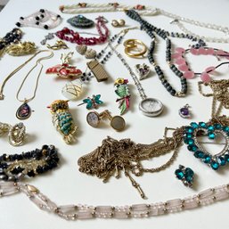Jewelry Lot: Vintage Colorful Beaded And Jeweled Necklaces, Earrings, Brooches, & More!