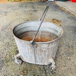 Vintage Metal White Mop Bucket On Wheels (Garage)