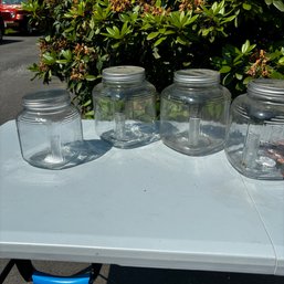 Set Of 4 Glass Jars With Lids, 3 Lg And 1 Small (Garage)
