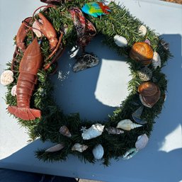 Beach Theme Wreath, Shells, Lobster (Garage)