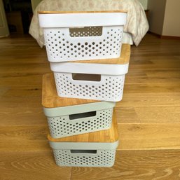 Four Plastic Bins With Wood Tops (Master BR)