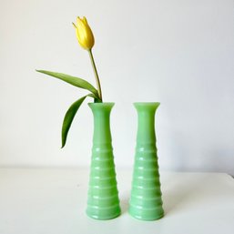 Wow! Gorgeous Vintage JADEITE Bud Vases! (MB)