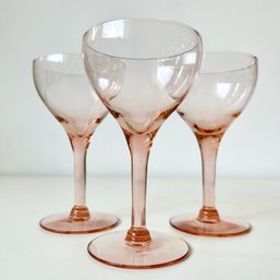 Trio Of Gorgeous Mid Century Pink Glass Cocktail Glasses (MB)
