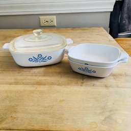 Three Corningware Blue Cornflower Casserole Dishes (Kitchen)