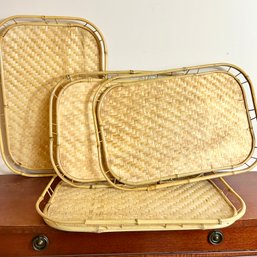 Four Vintage Bamboo Trays