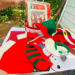 Christmas Santa Suit, Stockings, Bucket & Hats (Garage)