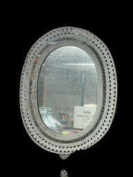 Vintage Boho White Wicker Oval Mirror (JV)