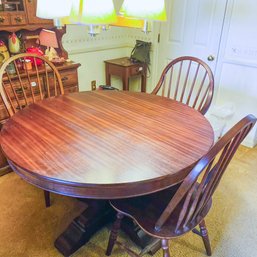 Round Wood Pedestal Table With Four Matching Chairs (Dining Room)