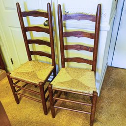 Pair Of Vintage Rush Seat Chairs (Dining Room)