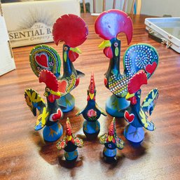 Black Coloful Hand-Painted Ceramic/Terracotta Roosters (Dining Room)