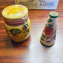 Painted Flip-Top Canister And Small Cone Vase (Dining Room)