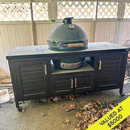BIG GREEN EGG - Brand New! XLarge Charcoal Kamado Package With 72' Modern Farmhouse Table & Storage