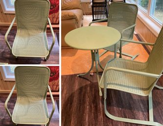 So Cool! Retro Patio Set With 4 Green Resin Wicker Chairs & Metal Round Bistro Table (Porch)