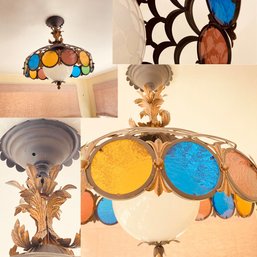 Pair Of Beautifully Colored Glass Handing Lighting Fixture Shades (porch)