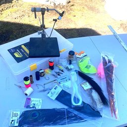 Fly Fishing Lot With Rotary Fly Tying Device, Tools,  Coyote Hair, Feathers, String & More! (Garage)