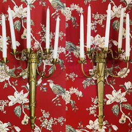 Pair Of Heavy Ornate Metal Wall Candle Stick Holders With Candles (Dining Room)