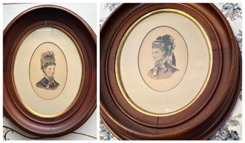 Pair Of Oval Wood Framed Vintage Portraits (Dining Room)