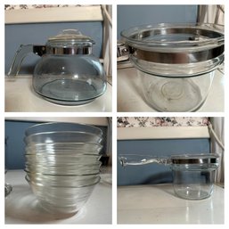 Assorted Unique Vintage Pyrex Flameware With Metal Bands (Dining Room)