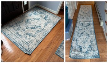 Pair Of Blue Toned Rugs - 4'x'6' & Approx 2'X10' (Entry)