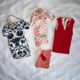 Vintage 1960s Barbie Dresses - Florals Sheath, Kimono, Check Top, Red Dress (JC)