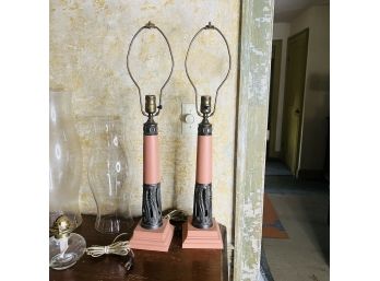 Pair Of Peachy Pink Art Deco Lamps (Dining Room)