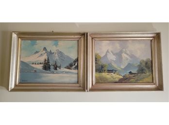 Set Of 2 Antique Josef Kreus Oil Paintings (Great Room)