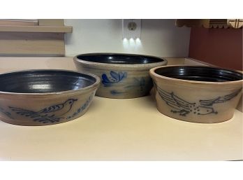 Stoneware Pottery Bowl Lot Of 3 (#3851 Kitchen)